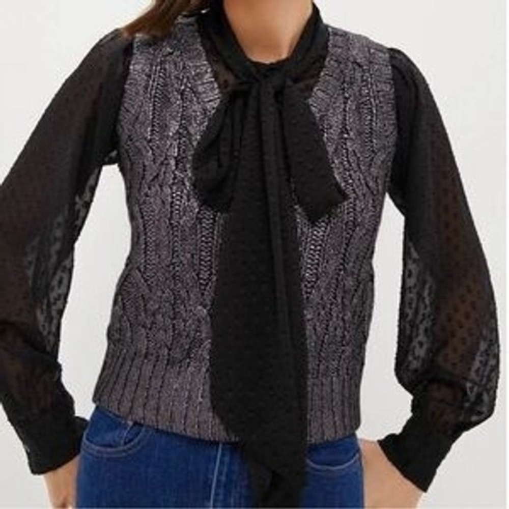$168 NWT Tuckernuck Black Foil Cable Ellington Sweater Blouse Size S